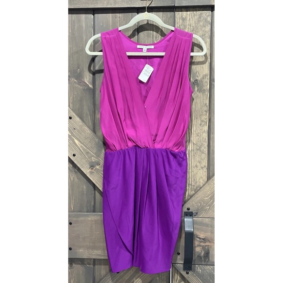 Cusp Amanda Uprichard Silk Mini Dress Barbie Pink Purple Color Block Women's M - Picture 1 of 9
